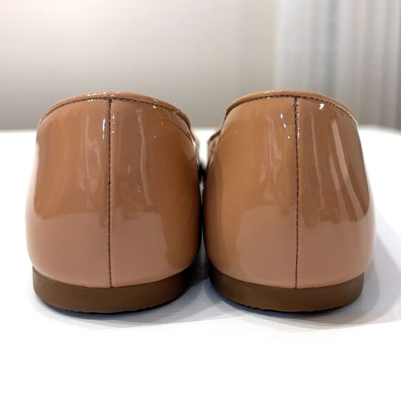 Tory Burch Royal Tan Nude Claire Ballet Tumbled Patent Leather Flats US Size 6.5 - Picture 6 of 8